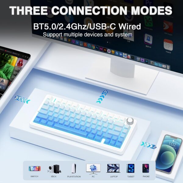 AULA F75 75% Wireless Mechanical Keyboard,Gasket Hot Swappable Custom Keyboard,Pre-lubed Greywood Switches RGB Backlit Gaming Keyboard,2.4GHz/Type-C/BT5.0 Keyboard (Cool Black) - Image 10