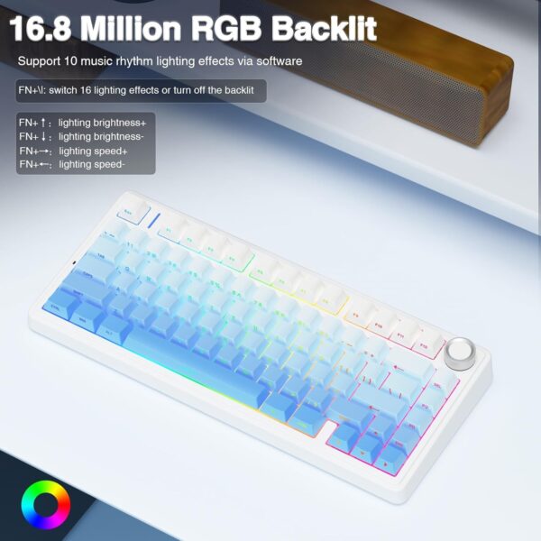 AULA F75 75% Wireless Mechanical Keyboard,Gasket Hot Swappable Custom Keyboard,Pre-lubed Greywood Switches RGB Backlit Gaming Keyboard,2.4GHz/Type-C/BT5.0 Keyboard (Cool Black) - Image 14