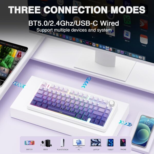 AULA F75 75% Wireless Mechanical Keyboard,Gasket Hot Swappable Custom Keyboard,Pre-lubed Greywood Switches RGB Backlit Gaming Keyboard,2.4GHz/Type-C/BT5.0 Keyboard (Cool Black) - Image 18