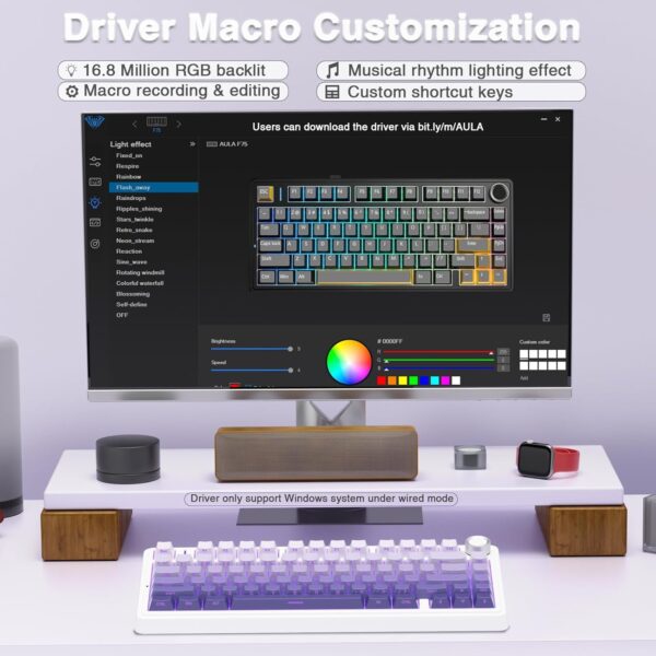 AULA F75 75% Wireless Mechanical Keyboard,Gasket Hot Swappable Custom Keyboard,Pre-lubed Greywood Switches RGB Backlit Gaming Keyboard,2.4GHz/Type-C/BT5.0 Keyboard (Cool Black) - Image 21