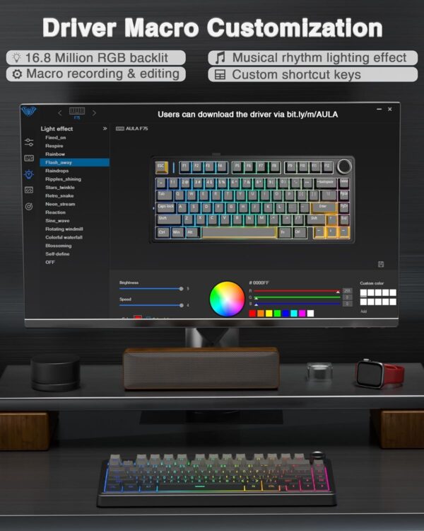 AULA F75 75% Wireless Mechanical Keyboard,Gasket Hot Swappable Custom Keyboard,Pre-lubed Greywood Switches RGB Backlit Gaming Keyboard,2.4GHz/Type-C/BT5.0 Keyboard (Cool Black) - Image 29