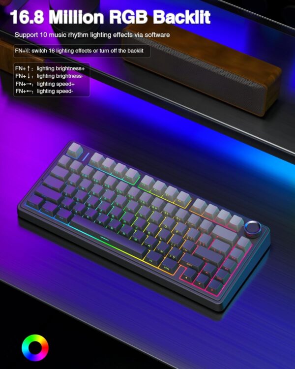 AULA F75 75% Wireless Mechanical Keyboard,Gasket Hot Swappable Custom Keyboard,Pre-lubed Greywood Switches RGB Backlit Gaming Keyboard,2.4GHz/Type-C/BT5.0 Keyboard (Cool Black) - Image 30
