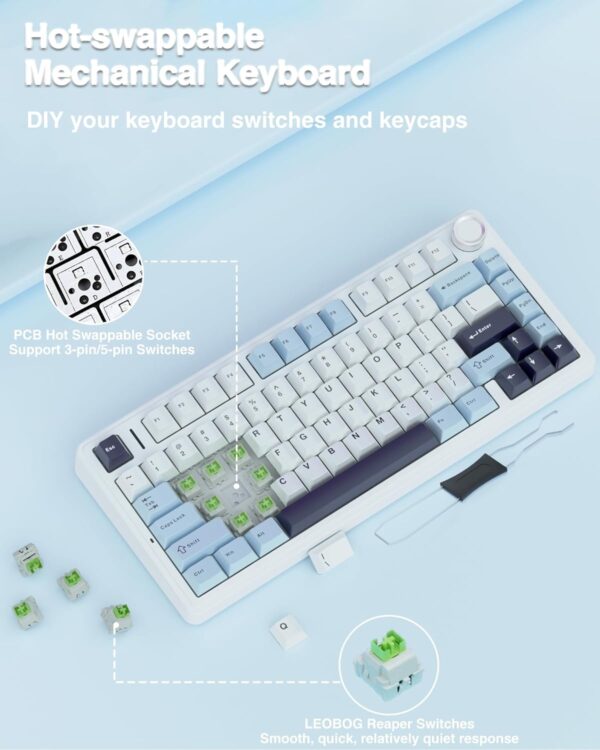 AULA F75 75% Wireless Mechanical Keyboard,Gasket Hot Swappable Custom Keyboard,Pre-lubed Greywood Switches RGB Backlit Gaming Keyboard,2.4GHz/Type-C/BT5.0 Keyboard (Cool Black) - Image 36