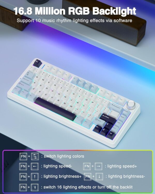 AULA F75 75% Wireless Mechanical Keyboard,Gasket Hot Swappable Custom Keyboard,Pre-lubed Greywood Switches RGB Backlit Gaming Keyboard,2.4GHz/Type-C/BT5.0 Keyboard (Cool Black) - Image 37