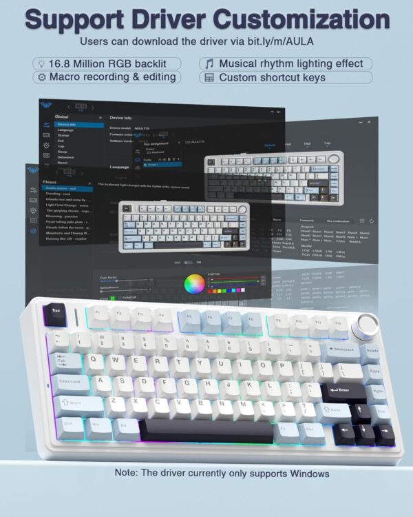 AULA F75 75% Wireless Mechanical Keyboard,Gasket Hot Swappable Custom Keyboard,Pre-lubed Greywood Switches RGB Backlit Gaming Keyboard,2.4GHz/Type-C/BT5.0 Keyboard (Cool Black) - Image 38