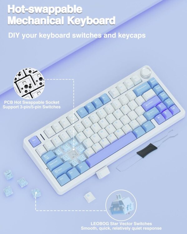 AULA F75 75% Wireless Mechanical Keyboard,Gasket Hot Swappable Custom Keyboard,Pre-lubed Greywood Switches RGB Backlit Gaming Keyboard,2.4GHz/Type-C/BT5.0 Keyboard (Cool Black) - Image 44