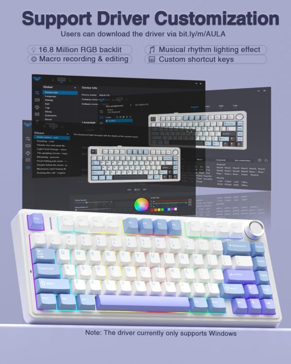 AULA F75 75% Wireless Mechanical Keyboard,Gasket Hot Swappable Custom Keyboard,Pre-lubed Greywood Switches RGB Backlit Gaming Keyboard,2.4GHz/Type-C/BT5.0 Keyboard (Cool Black) - Image 45