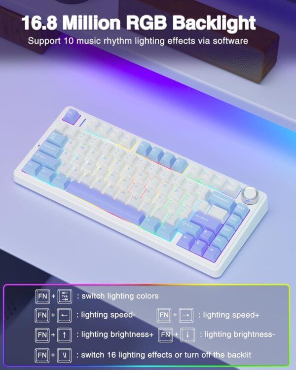 AULA F75 75% Wireless Mechanical Keyboard,Gasket Hot Swappable Custom Keyboard,Pre-lubed Greywood Switches RGB Backlit Gaming Keyboard,2.4GHz/Type-C/BT5.0 Keyboard (Cool Black) - Image 47
