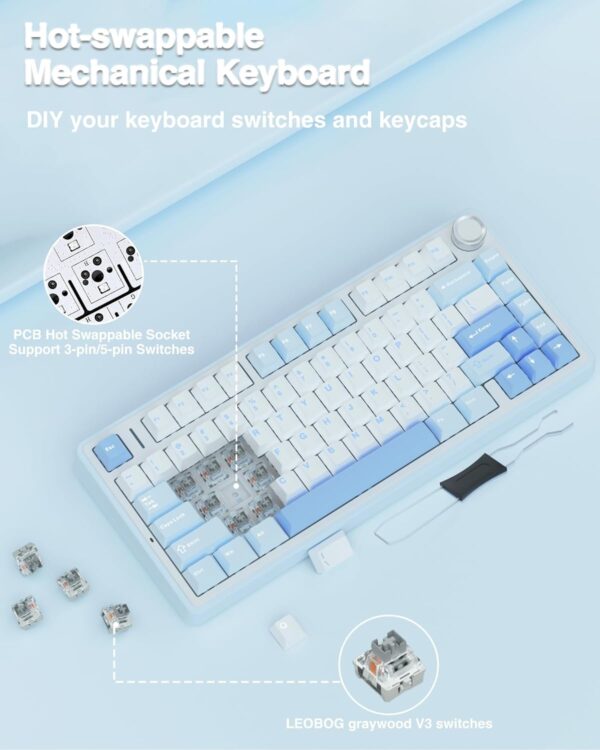 AULA F75 75% Wireless Mechanical Keyboard,Gasket Hot Swappable Custom Keyboard,Pre-lubed Greywood Switches RGB Backlit Gaming Keyboard,2.4GHz/Type-C/BT5.0 Keyboard (Cool Black) - Image 54