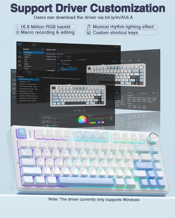AULA F75 75% Wireless Mechanical Keyboard,Gasket Hot Swappable Custom Keyboard,Pre-lubed Greywood Switches RGB Backlit Gaming Keyboard,2.4GHz/Type-C/BT5.0 Keyboard (Cool Black) - Image 55