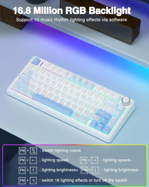 AULA F75 75% Wireless Mechanical Keyboard,Gasket Hot Swappable Custom Keyboard,Pre-lubed Greywood Switches RGB Backlit Gaming Keyboard,2.4GHz/Type-C/BT5.0 Keyboard (Cool Black) - Image 56