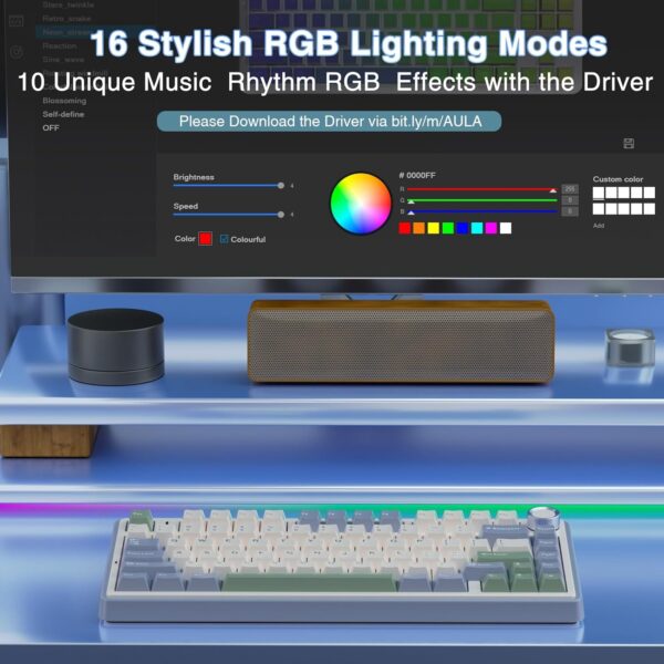 AULA F75 75% Wireless Mechanical Keyboard,Gasket Hot Swappable Custom Keyboard,Pre-lubed Greywood Switches RGB Backlit Gaming Keyboard,2.4GHz/Type-C/BT5.0 Keyboard (Cool Black) - Image 62