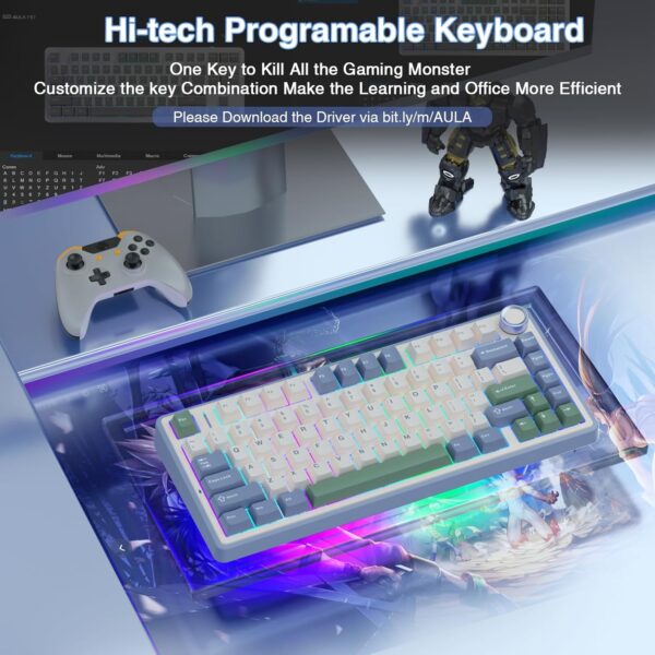 AULA F75 75% Wireless Mechanical Keyboard,Gasket Hot Swappable Custom Keyboard,Pre-lubed Greywood Switches RGB Backlit Gaming Keyboard,2.4GHz/Type-C/BT5.0 Keyboard (Cool Black) - Image 63