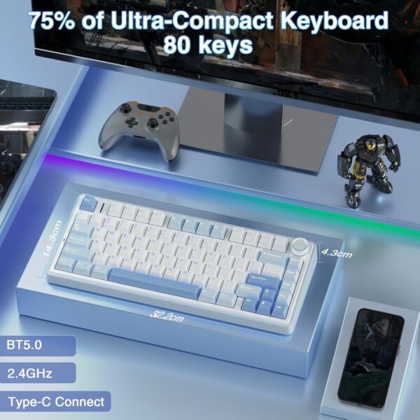 AULA F75 75% Wireless Mechanical Keyboard,Gasket Hot Swappable Custom Keyboard,Pre-lubed Greywood Switches RGB Backlit Gaming Keyboard,2.4GHz/Type-C/BT5.0 Keyboard (Cool Black) - Image 65