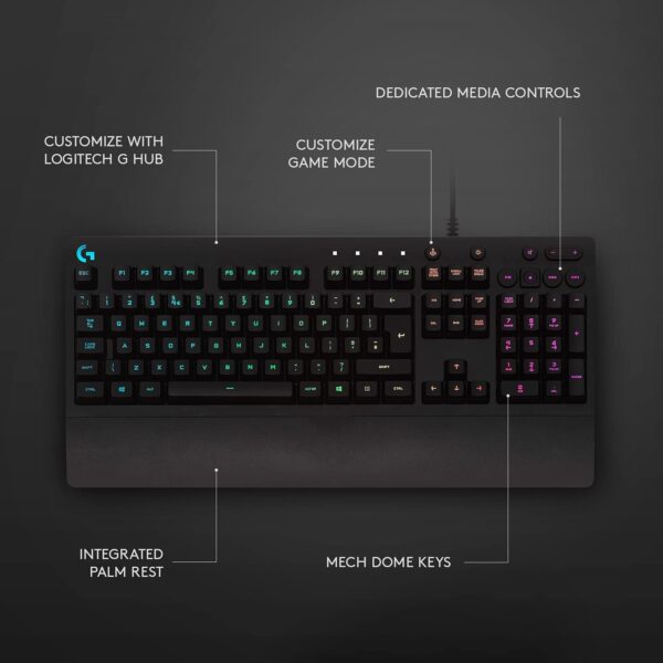 Logitech G G213 Prodigy Gaming Keyboard, LIGHTSYNC RGB Backlit Keys, Spill-Resistant, Customizable Keys, Dedicated Multi-Media Keys, QWERTY UK Layout - Black - Image 6