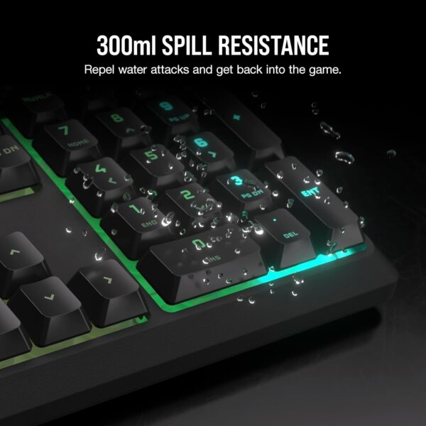 Corsair K55 CORE RGB Membrane Wired Gaming Keyboard – Quiet, Responsive Switches – Spill Resistance – Ten-Zone RGB – Media Keys – iCUE Compatible – QWERTY UK – PC, Mac – Black - Image 6
