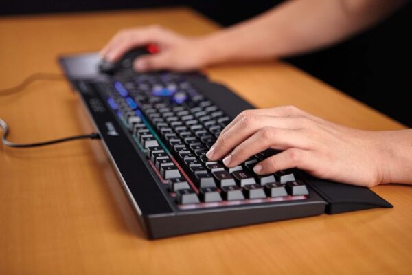 Corsair K55 CORE RGB Membrane Wired Gaming Keyboard – Quiet, Responsive Switches – Spill Resistance – Ten-Zone RGB – Media Keys – iCUE Compatible – QWERTY UK – PC, Mac – Black - Image 9