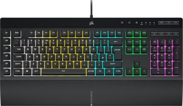 Corsair K55 CORE RGB Membrane Wired Gaming Keyboard – Quiet, Responsive Switches – Spill Resistance – Ten-Zone RGB – Media Keys – iCUE Compatible – QWERTY UK – PC, Mac – Black - Image 10