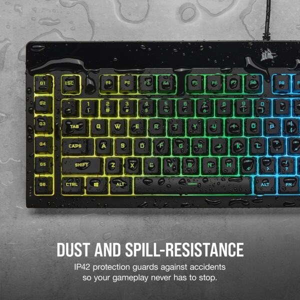 Corsair K55 CORE RGB Membrane Wired Gaming Keyboard – Quiet, Responsive Switches – Spill Resistance – Ten-Zone RGB – Media Keys – iCUE Compatible – QWERTY UK – PC, Mac – Black - Image 14