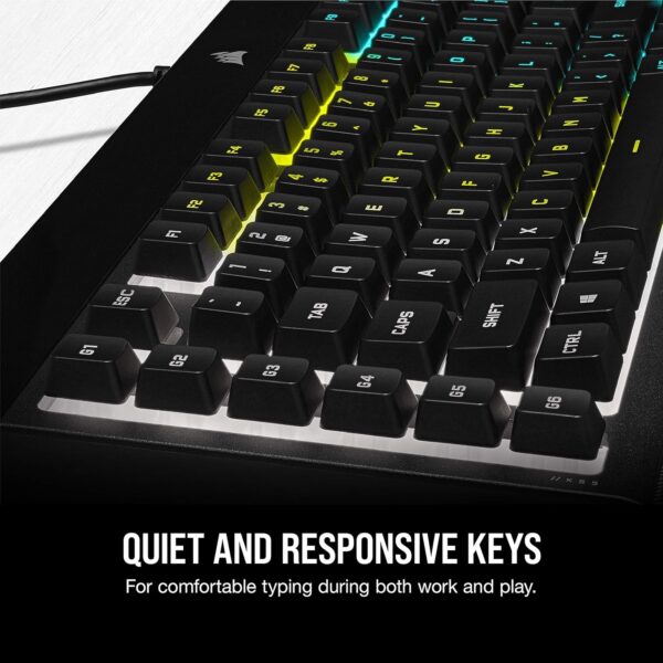 Corsair K55 CORE RGB Membrane Wired Gaming Keyboard – Quiet, Responsive Switches – Spill Resistance – Ten-Zone RGB – Media Keys – iCUE Compatible – QWERTY UK – PC, Mac – Black - Image 15