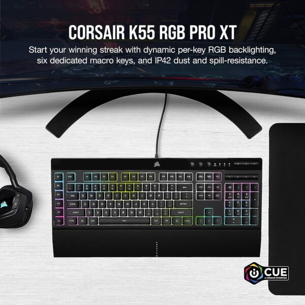 Corsair K55 CORE RGB Membrane Wired Gaming Keyboard – Quiet, Responsive Switches – Spill Resistance – Ten-Zone RGB – Media Keys – iCUE Compatible – QWERTY UK – PC, Mac – Black - Image 27