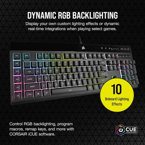 Corsair K55 CORE RGB Membrane Wired Gaming Keyboard – Quiet, Responsive Switches – Spill Resistance – Ten-Zone RGB – Media Keys – iCUE Compatible – QWERTY UK – PC, Mac – Black - Image 28