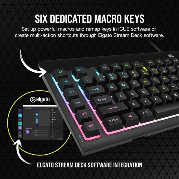 Corsair K55 CORE RGB Membrane Wired Gaming Keyboard – Quiet, Responsive Switches – Spill Resistance – Ten-Zone RGB – Media Keys – iCUE Compatible – QWERTY UK – PC, Mac – Black - Image 29