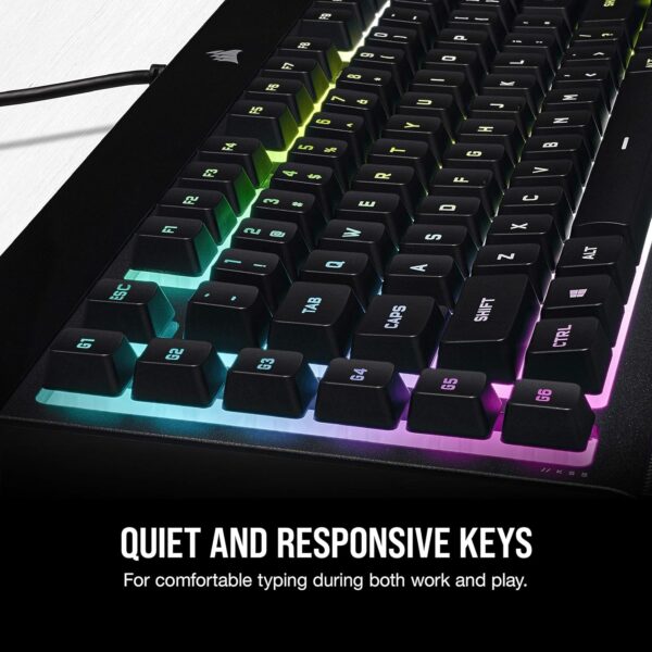 Corsair K55 CORE RGB Membrane Wired Gaming Keyboard – Quiet, Responsive Switches – Spill Resistance – Ten-Zone RGB – Media Keys – iCUE Compatible – QWERTY UK – PC, Mac – Black - Image 31