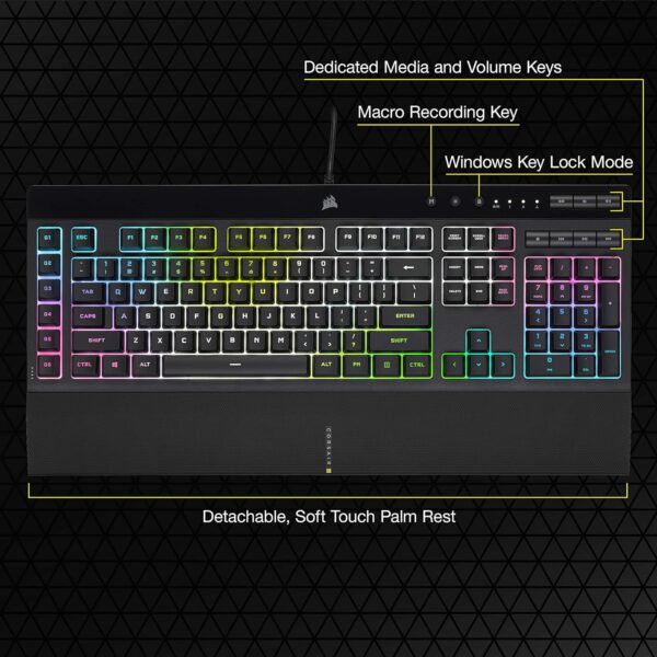 Corsair K55 CORE RGB Membrane Wired Gaming Keyboard – Quiet, Responsive Switches – Spill Resistance – Ten-Zone RGB – Media Keys – iCUE Compatible – QWERTY UK – PC, Mac – Black - Image 32