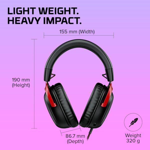HyperX Cloud III – Wired Gaming Headset, PC, PS5, Xbox Series X|S, Angled 53mm Drivers, DTS, Memory Foam, Durable Frame, Ultra-Clear 10mm Mic, USB-C, USB-A, 3.5mm - Image 3