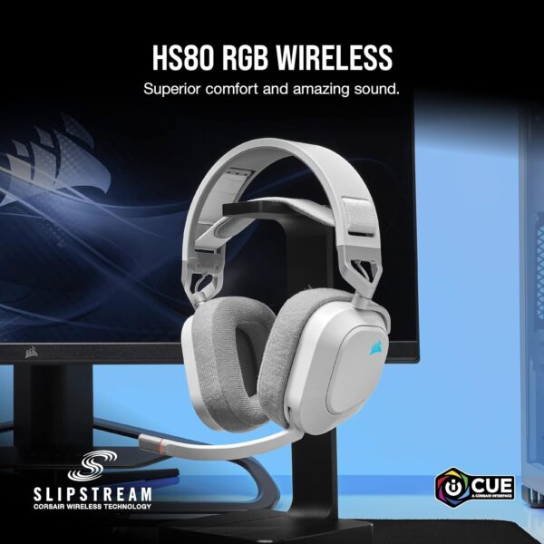 CORSAIR HS80 RGB Over ear WIRELESS Multiplatform Gaming Headset – Dolby Atmos – Omni-Directional Microphone – iCUE Compatible – PC, Mac, PS5, PS4 – White - Image 3