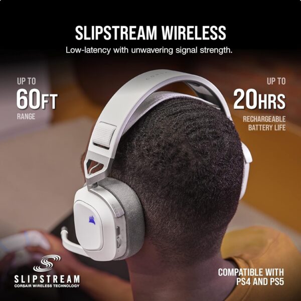 CORSAIR HS80 RGB Over ear WIRELESS Multiplatform Gaming Headset – Dolby Atmos – Omni-Directional Microphone – iCUE Compatible – PC, Mac, PS5, PS4 – White - Image 6