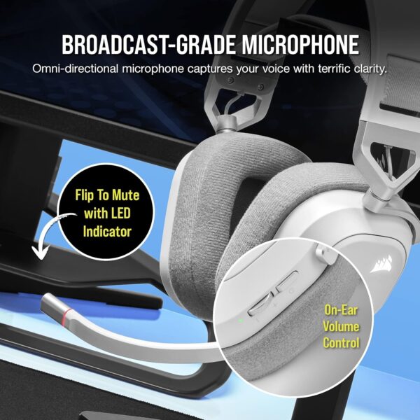 CORSAIR HS80 RGB Over ear WIRELESS Multiplatform Gaming Headset – Dolby Atmos – Omni-Directional Microphone – iCUE Compatible – PC, Mac, PS5, PS4 – White - Image 7