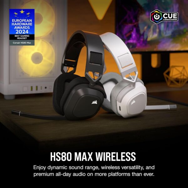 CORSAIR HS80 RGB Over ear WIRELESS Multiplatform Gaming Headset – Dolby Atmos – Omni-Directional Microphone – iCUE Compatible – PC, Mac, PS5, PS4 – White - Image 11
