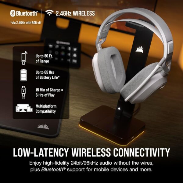 CORSAIR HS80 RGB Over ear WIRELESS Multiplatform Gaming Headset – Dolby Atmos – Omni-Directional Microphone – iCUE Compatible – PC, Mac, PS5, PS4 – White - Image 12