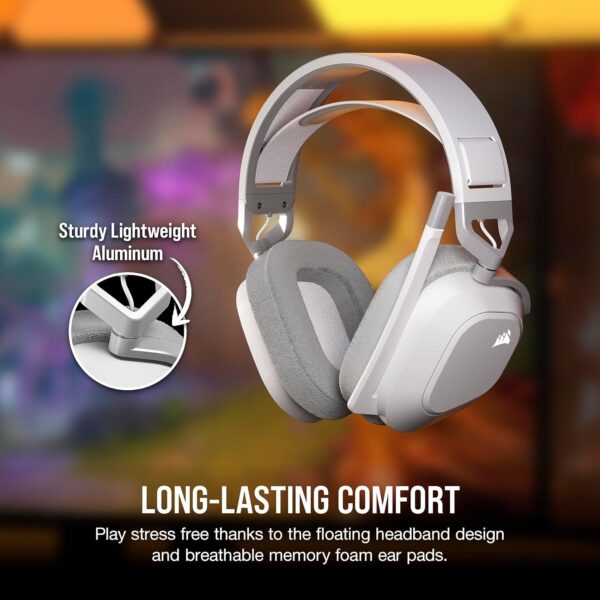 CORSAIR HS80 RGB Over ear WIRELESS Multiplatform Gaming Headset – Dolby Atmos – Omni-Directional Microphone – iCUE Compatible – PC, Mac, PS5, PS4 – White - Image 13