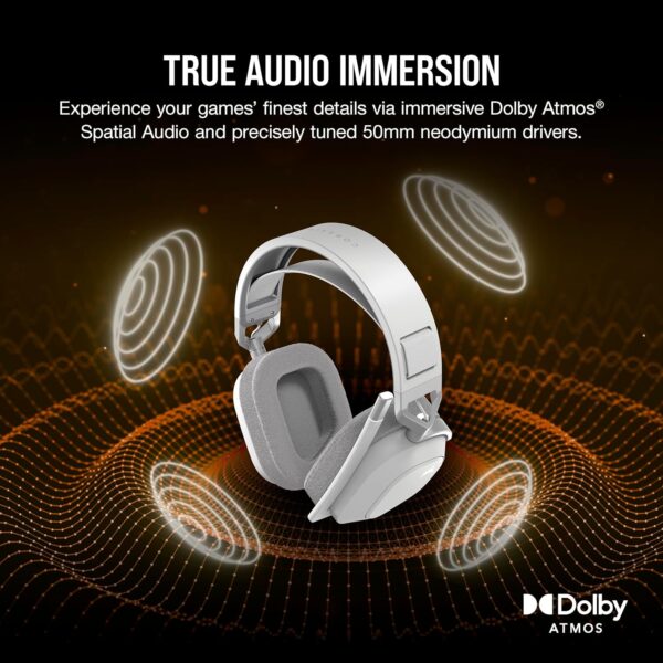 CORSAIR HS80 RGB Over ear WIRELESS Multiplatform Gaming Headset – Dolby Atmos – Omni-Directional Microphone – iCUE Compatible – PC, Mac, PS5, PS4 – White - Image 14