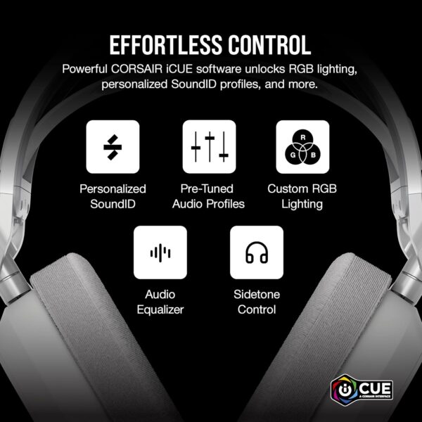 CORSAIR HS80 RGB Over ear WIRELESS Multiplatform Gaming Headset – Dolby Atmos – Omni-Directional Microphone – iCUE Compatible – PC, Mac, PS5, PS4 – White - Image 16