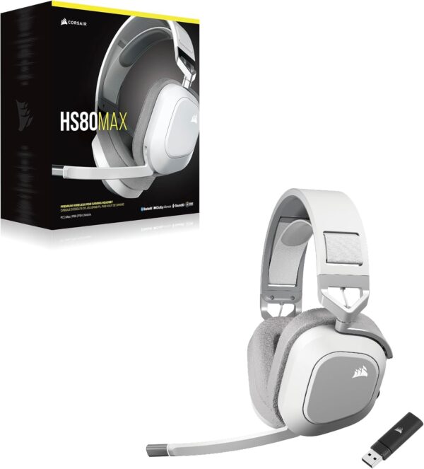 CORSAIR HS80 RGB Over ear WIRELESS Multiplatform Gaming Headset – Dolby Atmos – Omni-Directional Microphone – iCUE Compatible – PC, Mac, PS5, PS4 – White - Image 17