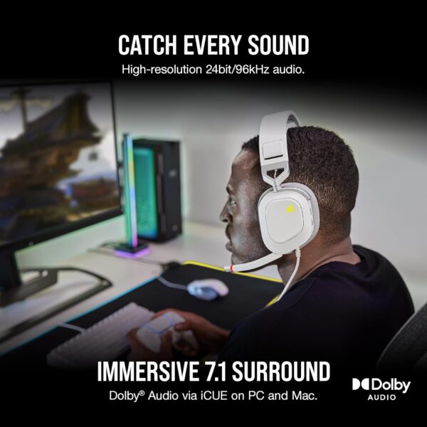 CORSAIR HS80 RGB Over ear WIRELESS Multiplatform Gaming Headset – Dolby Atmos – Omni-Directional Microphone – iCUE Compatible – PC, Mac, PS5, PS4 – White - Image 19