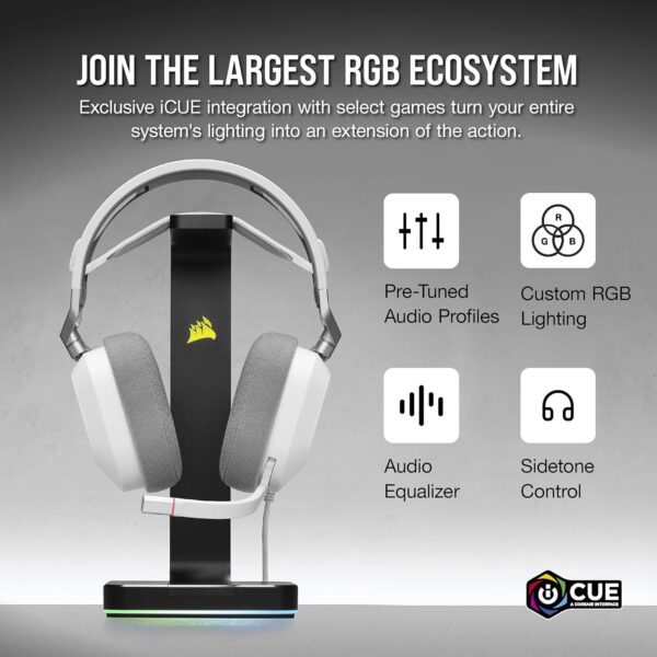 CORSAIR HS80 RGB Over ear WIRELESS Multiplatform Gaming Headset – Dolby Atmos – Omni-Directional Microphone – iCUE Compatible – PC, Mac, PS5, PS4 – White - Image 23