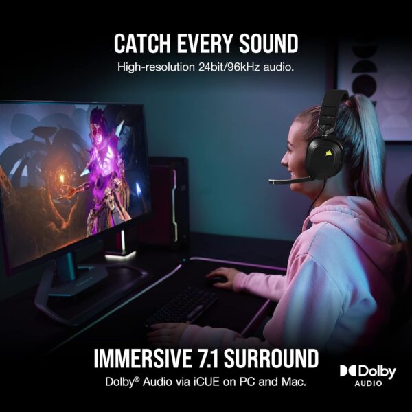 CORSAIR HS80 RGB Over ear WIRELESS Multiplatform Gaming Headset – Dolby Atmos – Omni-Directional Microphone – iCUE Compatible – PC, Mac, PS5, PS4 – White - Image 26