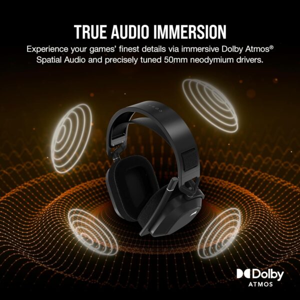 CORSAIR HS80 RGB Over ear WIRELESS Multiplatform Gaming Headset – Dolby Atmos – Omni-Directional Microphone – iCUE Compatible – PC, Mac, PS5, PS4 – White - Image 36