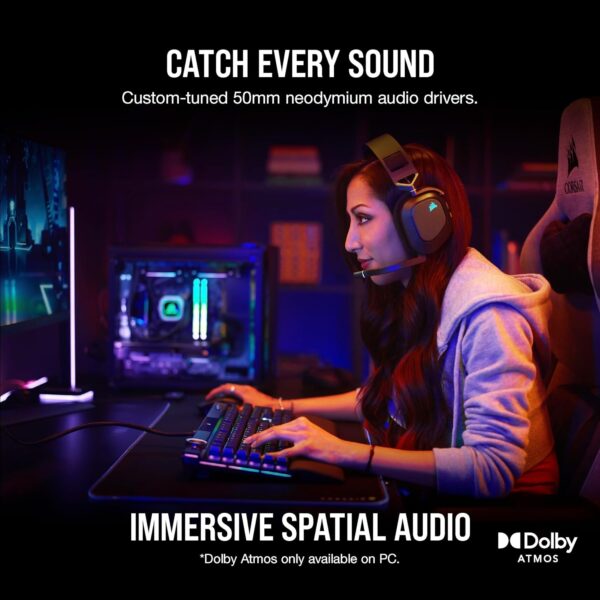 CORSAIR HS80 RGB Over ear WIRELESS Multiplatform Gaming Headset – Dolby Atmos – Omni-Directional Microphone – iCUE Compatible – PC, Mac, PS5, PS4 – White - Image 44