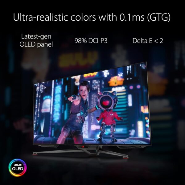 ASUS ROG Swift OLED PG27AQDM gaming monitor ― 27-inch (26.5-inch viewable) QHD (2560 x 1440) OLED panel, 240Hz, 0.03 ms response time, G-SYNC® compatible, 99% DCI-P3, true 10-bit color - Image 3