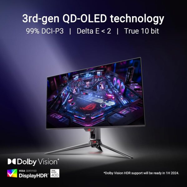 ASUS ROG Swift OLED PG32UCDM gaming monitor ― 32-inch 4K QD-OLED panel, 240Hz, 0.03ms (GTG), G-SYNC compatible, custom heatsink, graphene film, uniform brightness, 99% DCI-P3, True 10-bit, 90 W Type-C - Image 3