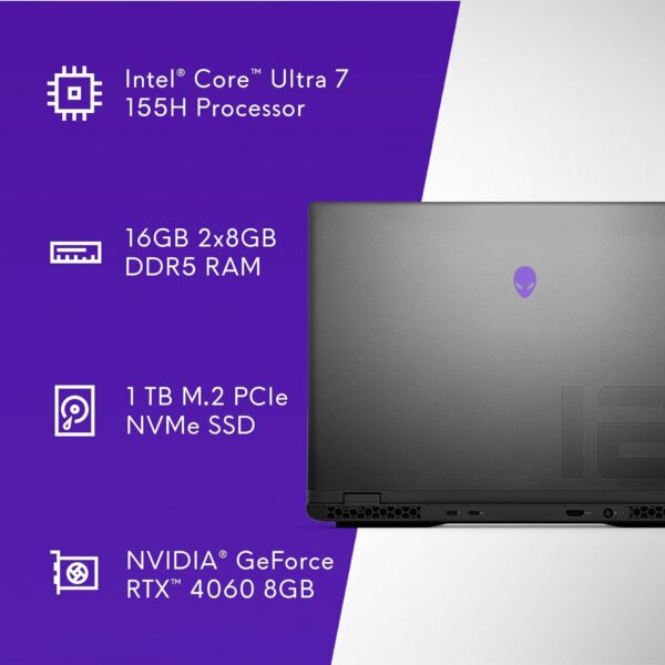 Alienware m16 R2 Gaming Laptop 16" QHD+ (2560 x 1600) 240Hz Display, Intel Core Ultra 7 Processor 155H, NVIDIA GeForce RTX 4060 Graphics, 16GB RAM, 1TB SSD, Windows 11 Home, English Backlit Keyboard - Image 11